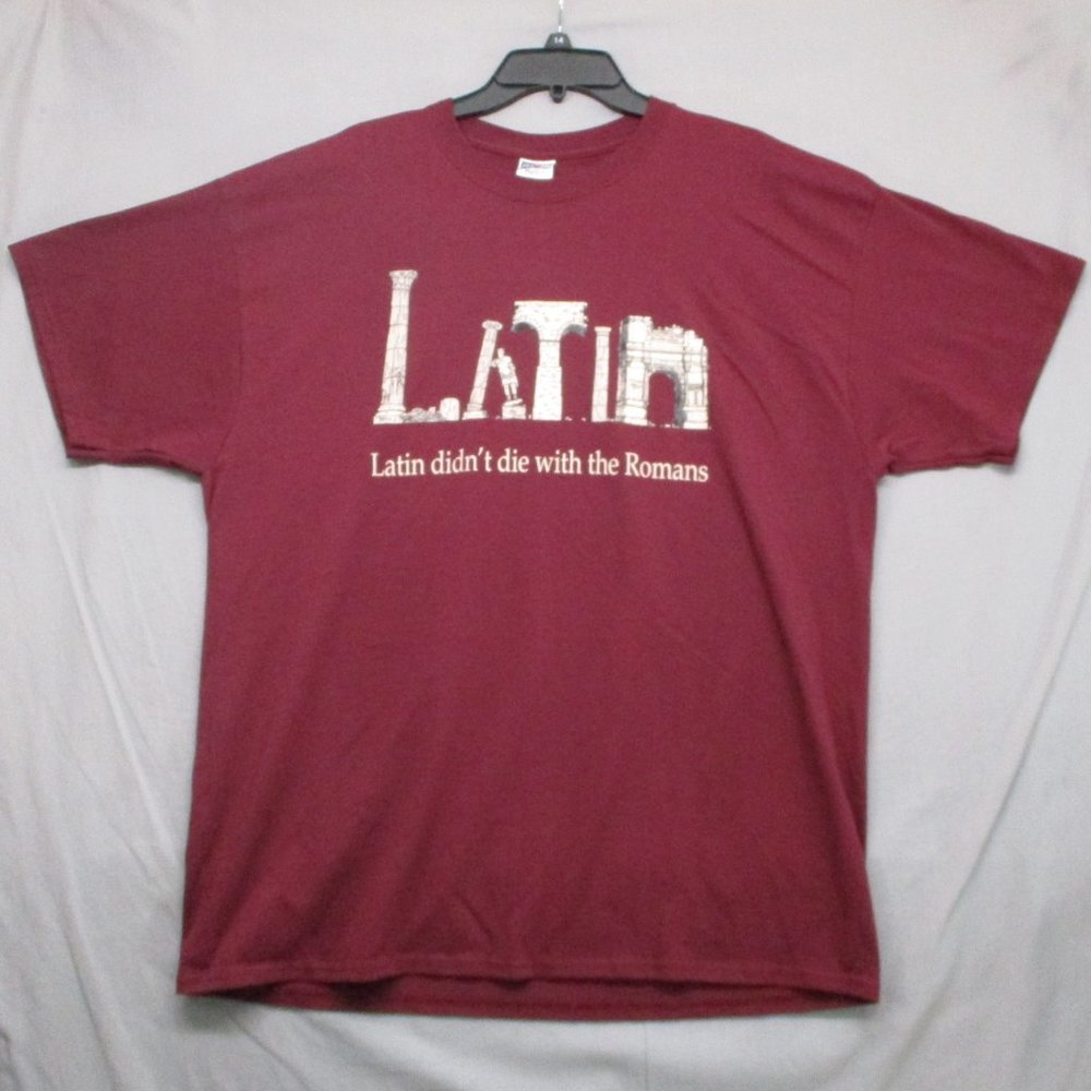 Latin Graphic Print T-Shirt Burgundy‎ Red Men Size | 2XL